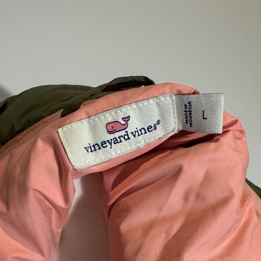 Vineyard Vines Olive Green Quilted Puffer with Pink Whale Logo - Picture 4 of 6